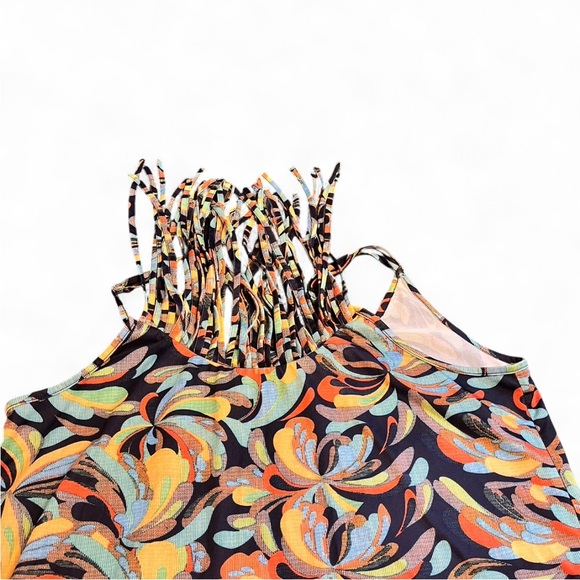 Joy Joy fringed Blue and Orange colorful tank top Camisole size large - Picture 3 of 8